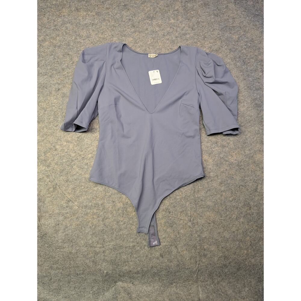 NWT Free People VA Va Voop Puff Sleeve Bodysuit Size Large Purple Lavender - Picture 2 of 7
